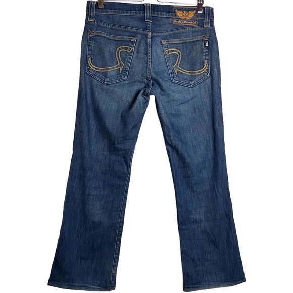 Rock and Republic Medium Blue Wash Slim Bootcut Jeans Denim 31 Crop Short Length - Picture 2 of 16